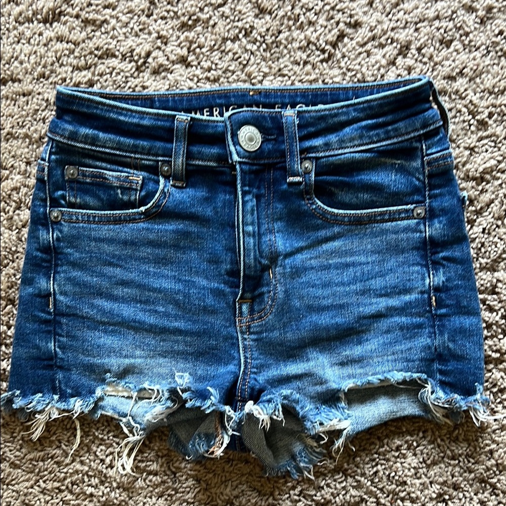 American Eagle Outfitters Blue Jean Shorts Distressed Cut-Off Style size 00